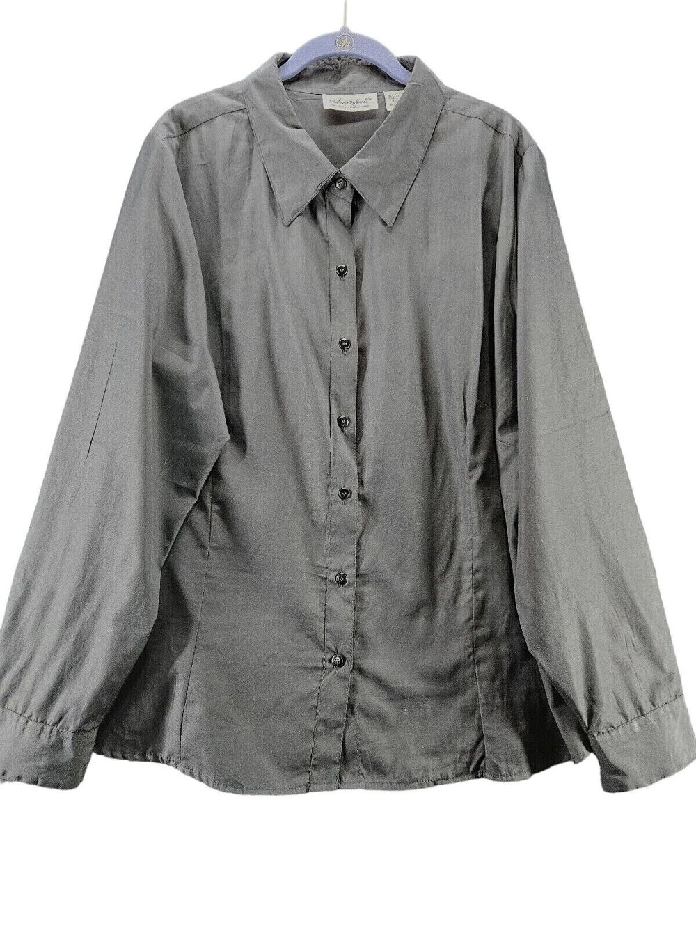Anthony Richards Womens Button Up Black Size 20W Cotton Blend Long Sleeve Collar